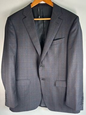 Canali Harry Rosen Men’s Blazer Suit Jacket Windowpane Plaid Wool Size 37R Italy